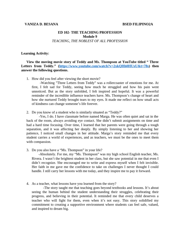 Module 9 teaching the noblest profession pdf teachers empathy