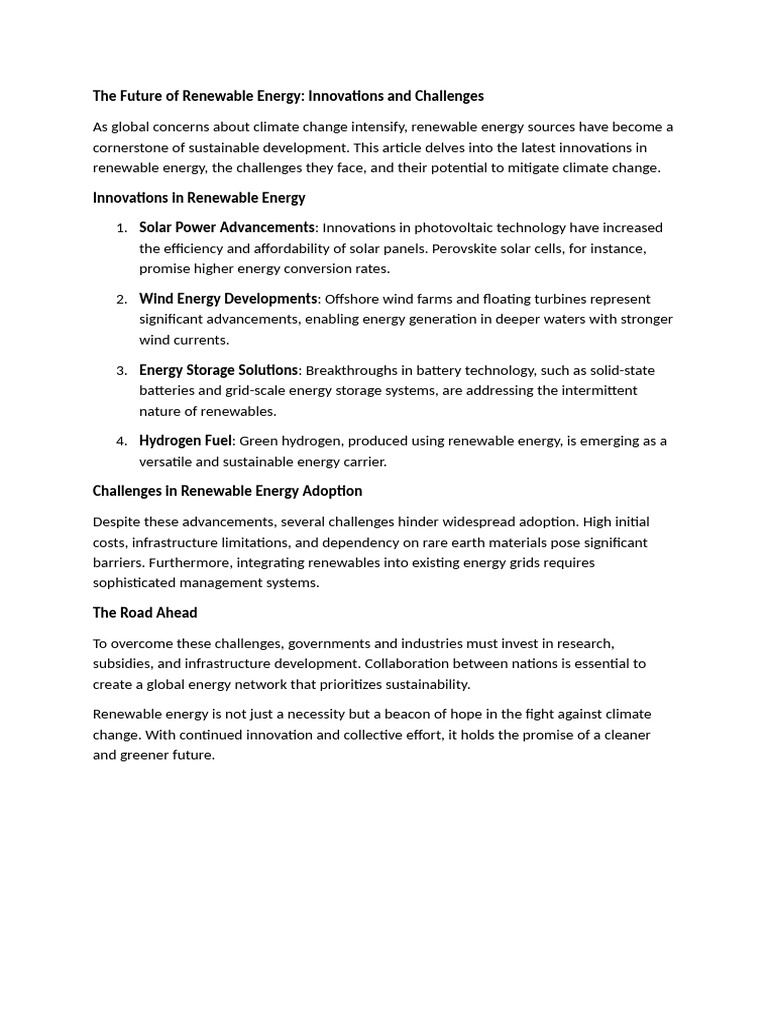 Innovations and Challenges in Renewable Energy | PDF