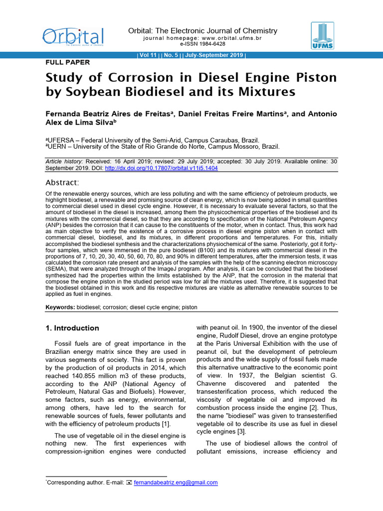 Study of Corrosion in Diesel Engine Piston by Soyb | PDF | Biodiesel ...