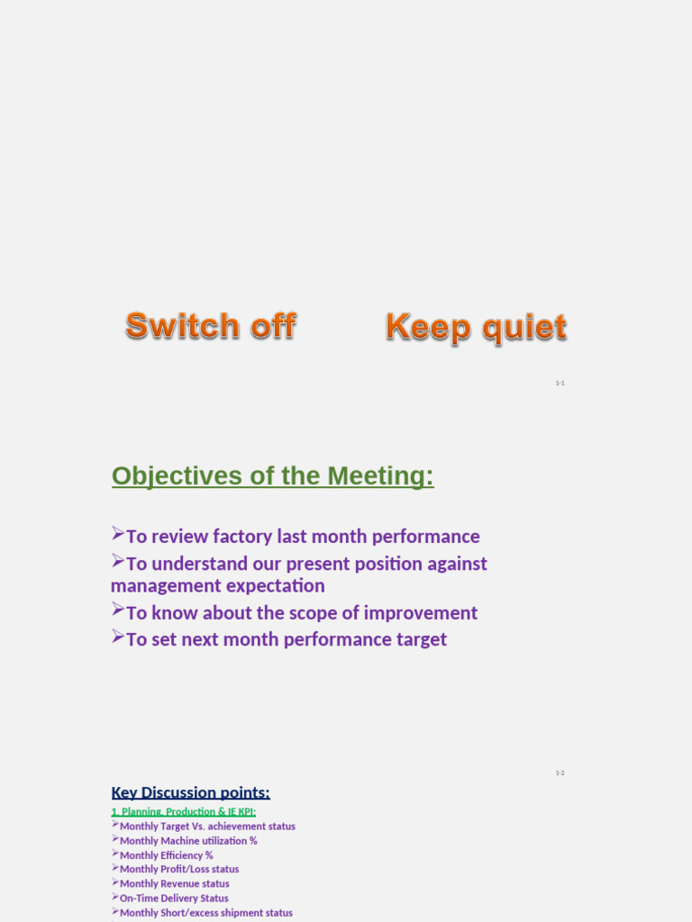 Monthly Factory Performance Review | PDF | Performance Indicator ...