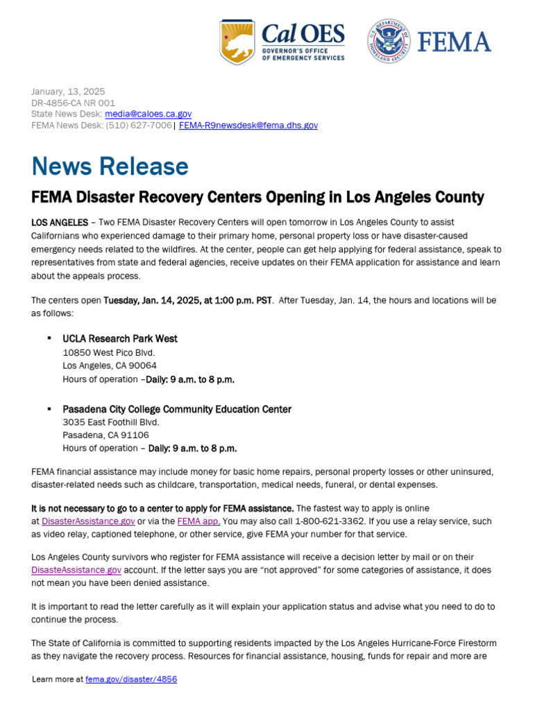FEMA Disaster Recovery Centers in LA | PDF | Federal Emergency ...