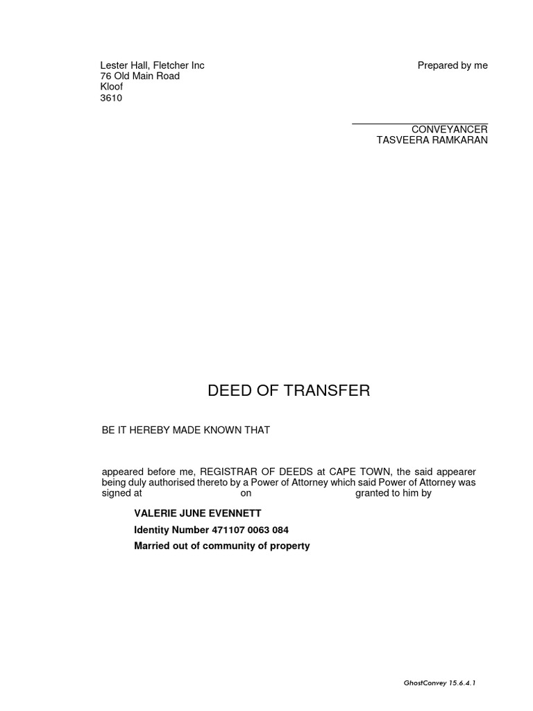 Title Deed Transfer Example South Africa | PDF | Land Law | Natural ...