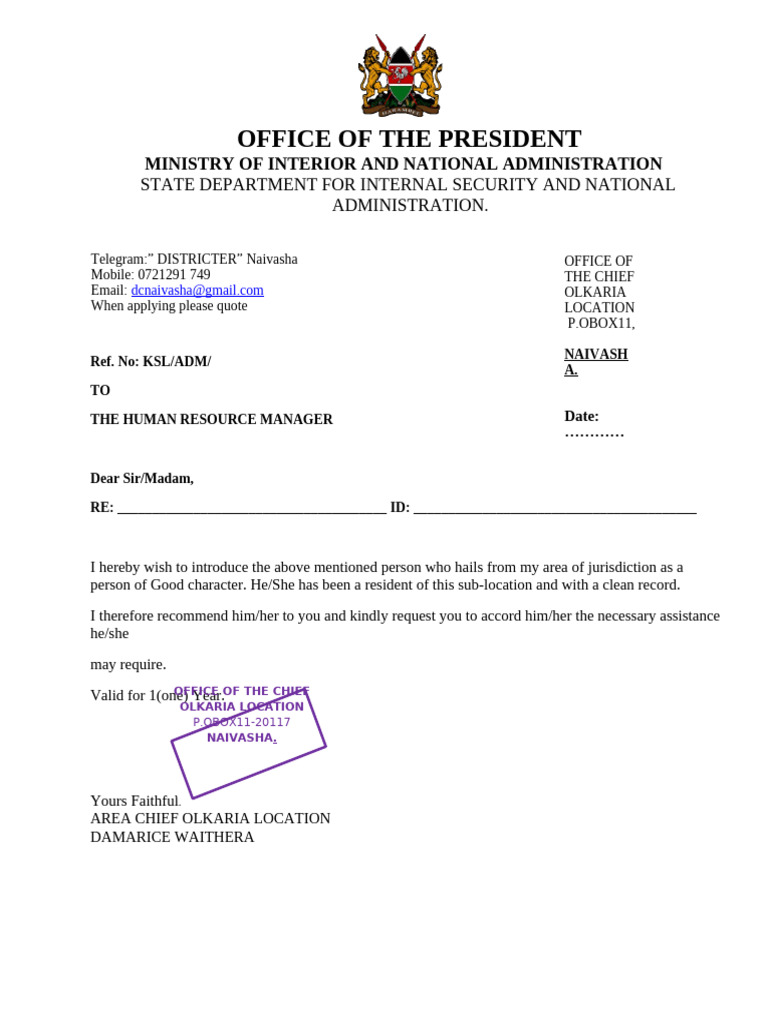 Area Chief Recommendation Letter Template | PDF