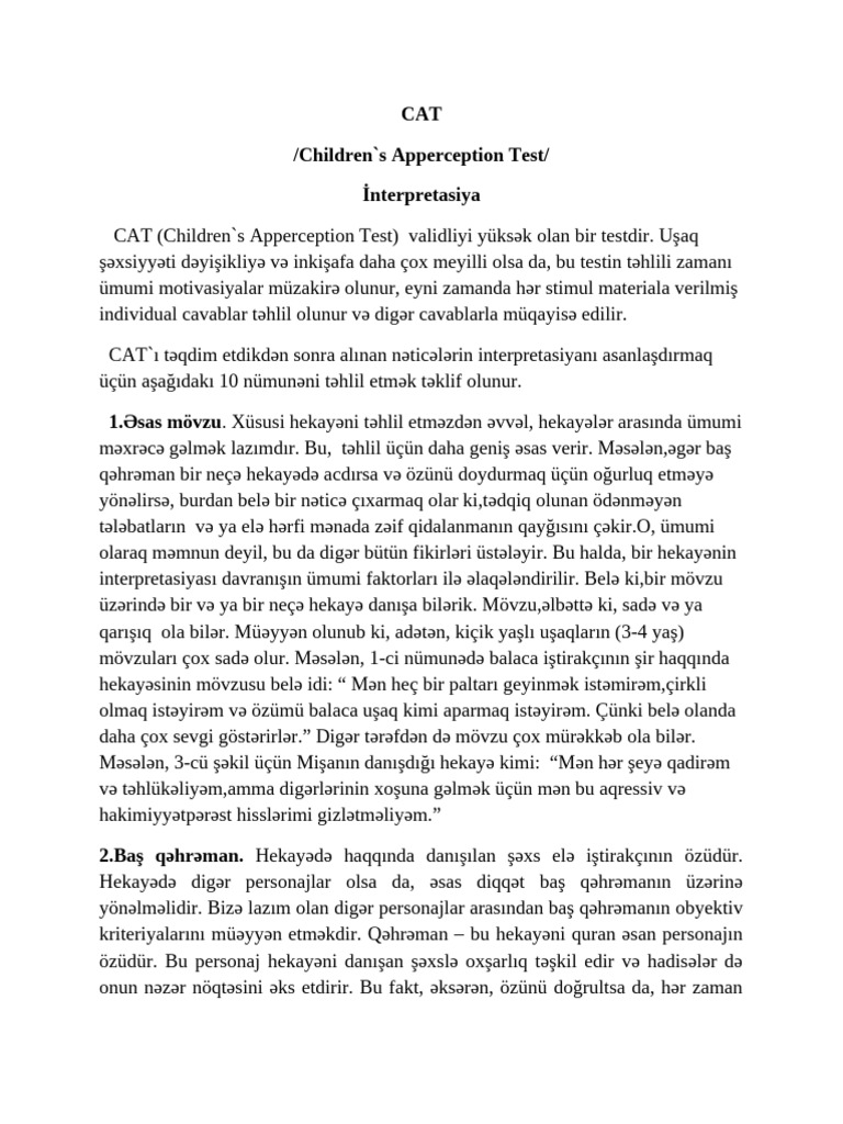 CAT /children's Apperception Test/ İnterpretasiya | PDF