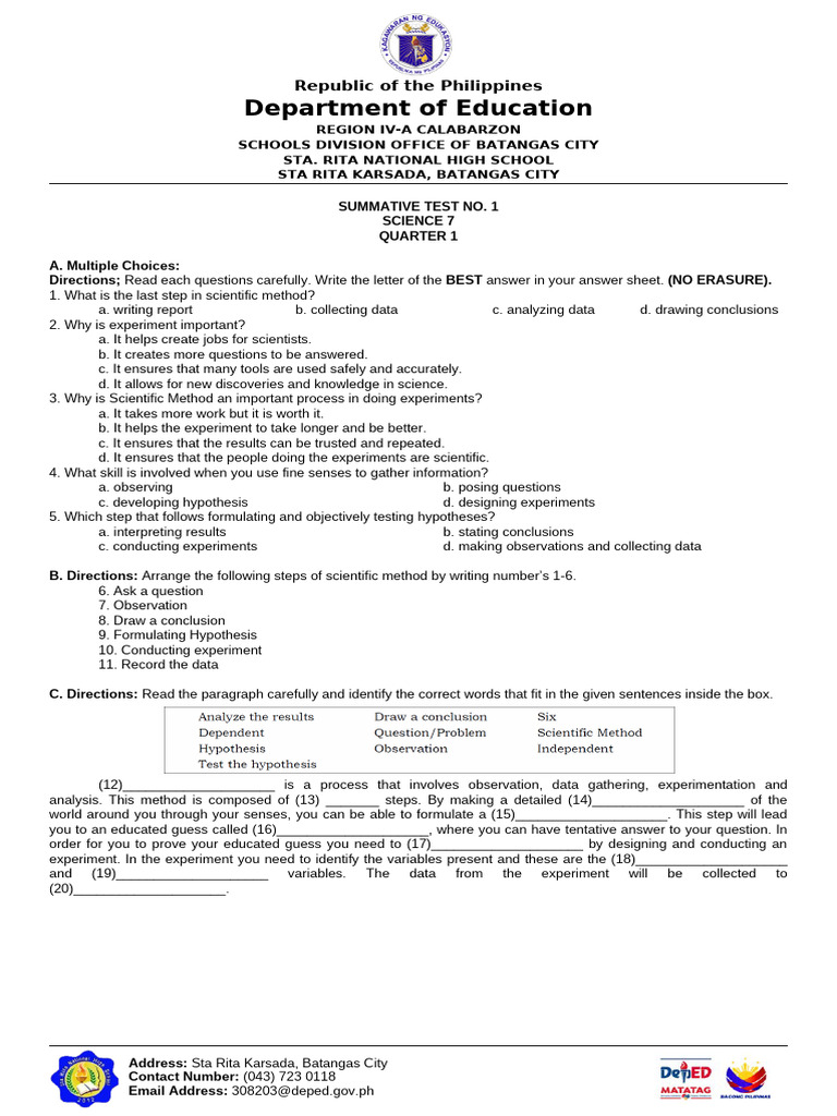 ST 1 | PDF | Experiment | Scientific Method
