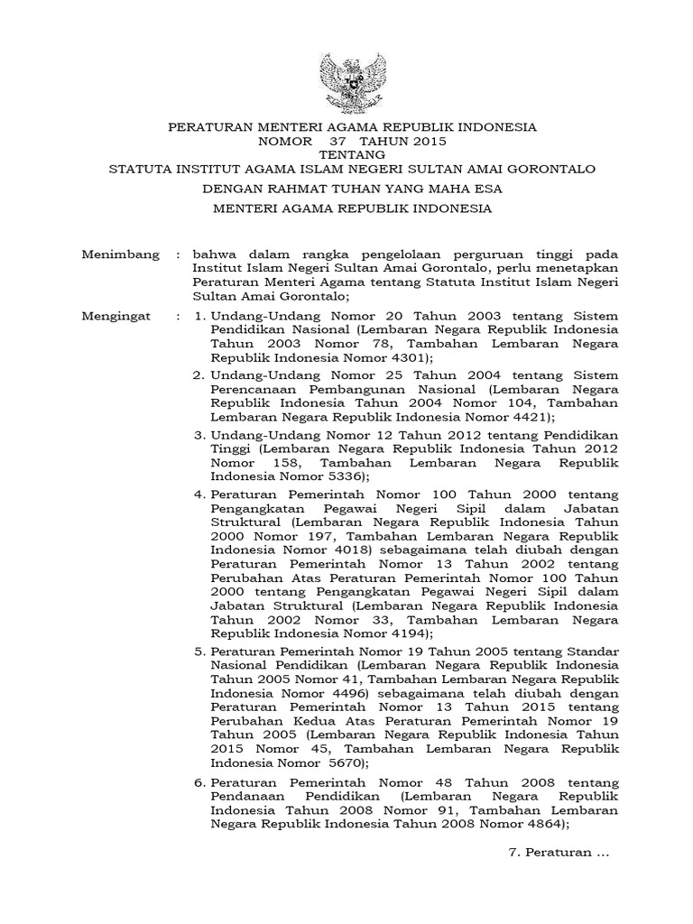 Statuta IAIN Sultan Amai Gorontalo 2015 | PDF