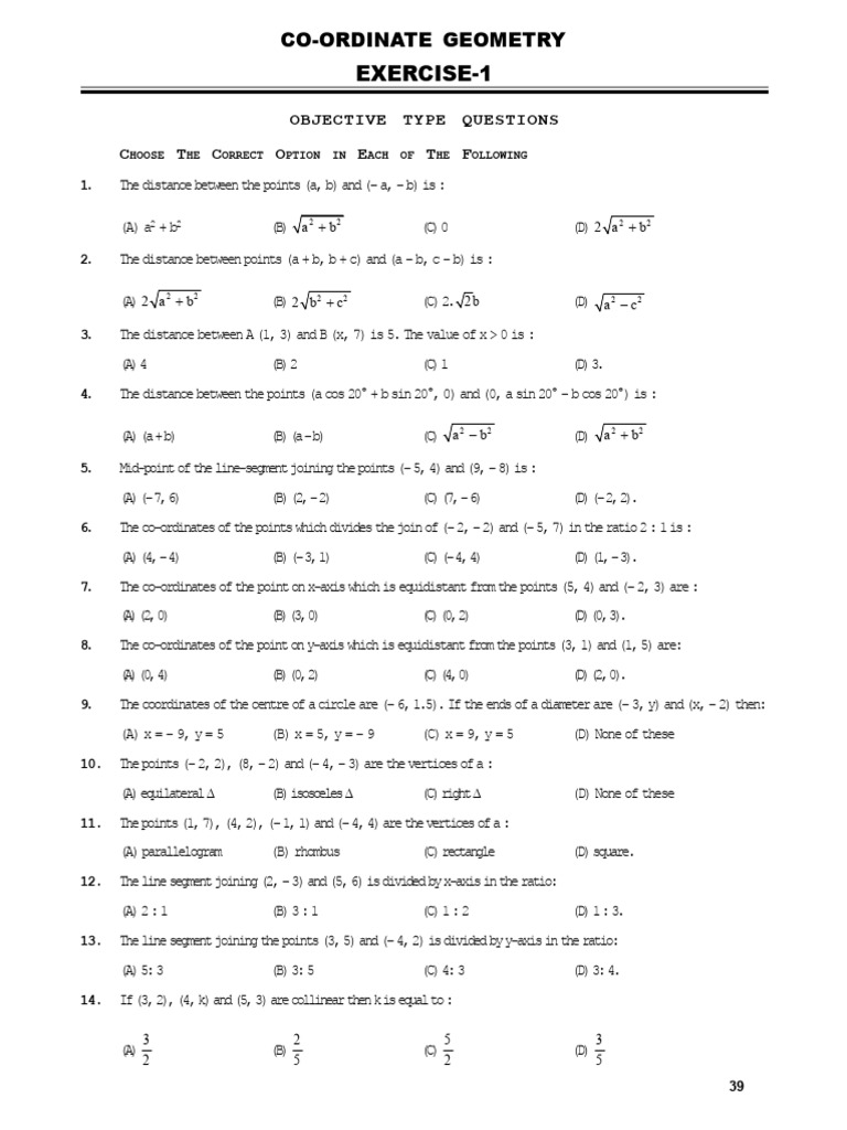 Objective Questions on Coordinate Geometry | PDF | Triangle ...