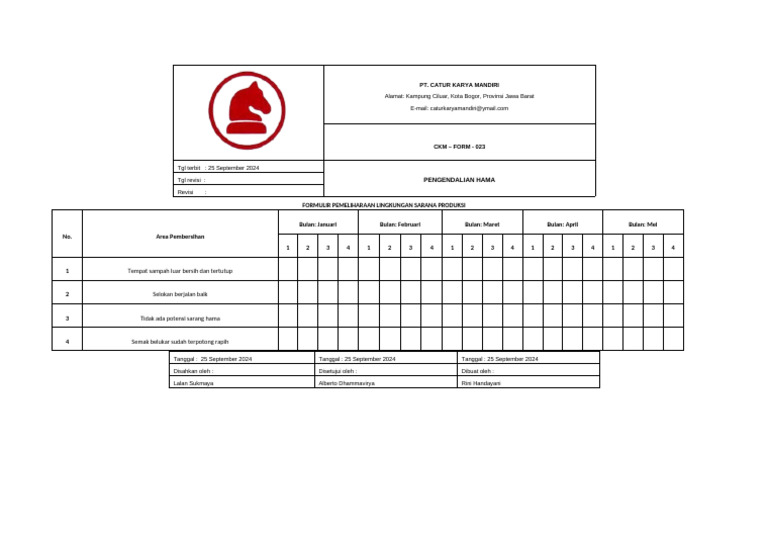 Formulir Pemeliharaan Lingkungan Sara Produksi - (CKM - ForM - 024) | PDF