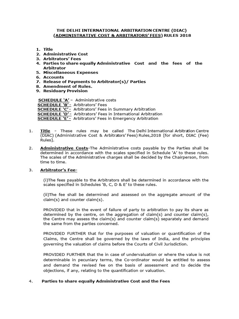 DIAC Arbitration Cost & Fee Rules 2018 | PDF | Arbitral Tribunal ...