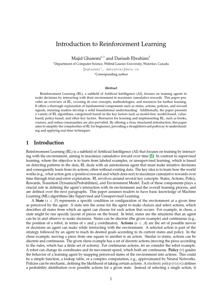 Introduction To Reinforcement Learning | PDF | Applied Mathematics