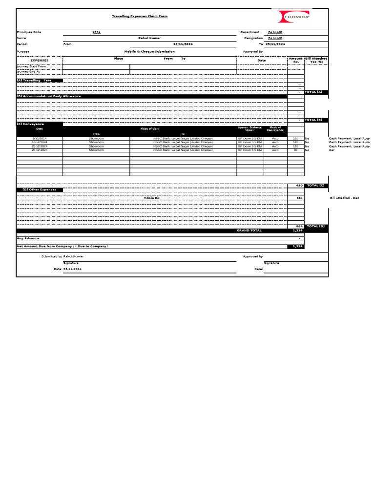 Travel Expense Form - Dec | PDF | Cheque | Payments