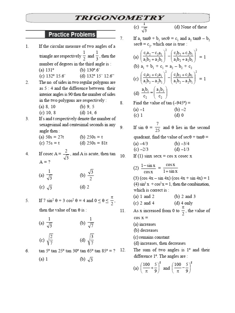 Trigonometry 1 Pdf Trigonometry Convex Geometry