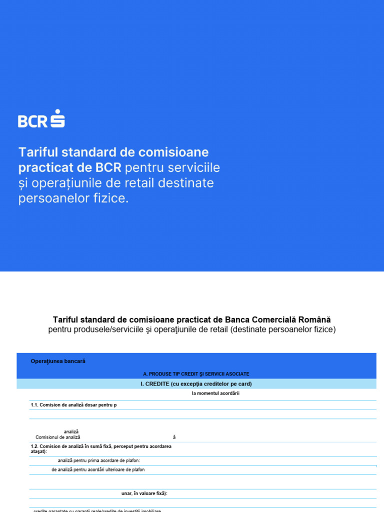 Tariful de Comisioane Credite Si Servicii Asimilate Pentru Persoane ...