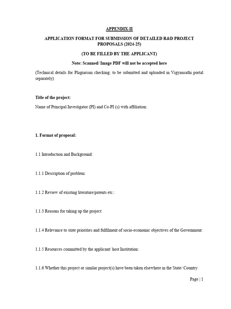 R&D Project Proposal Format 2024-25 | PDF