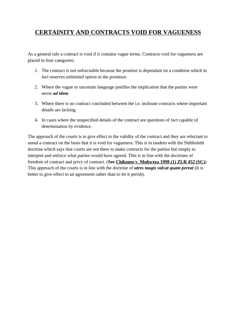 Certainity and Contracts Void For Vagueness | PDF