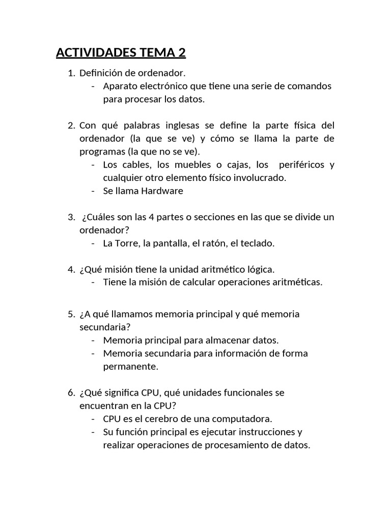 Actividades Tema 2 | PDF | Hardware de la computadora | Periférico