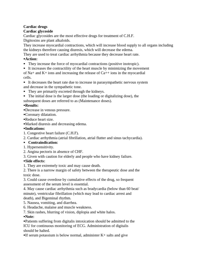 Cardiac Drugs: Glycosides & Angina Treatment | PDF | Heart | Heart Failure