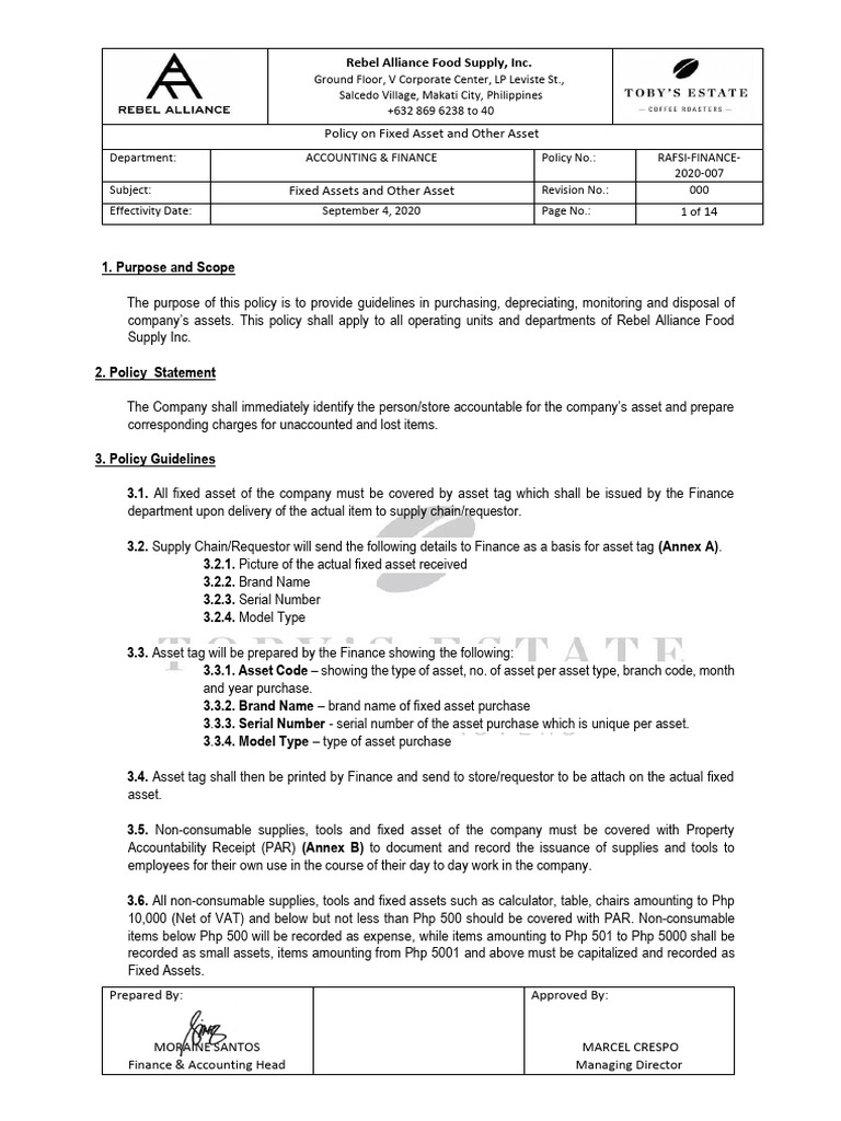 Company Asset Policy | PDF | Inventory | Supply Chain
