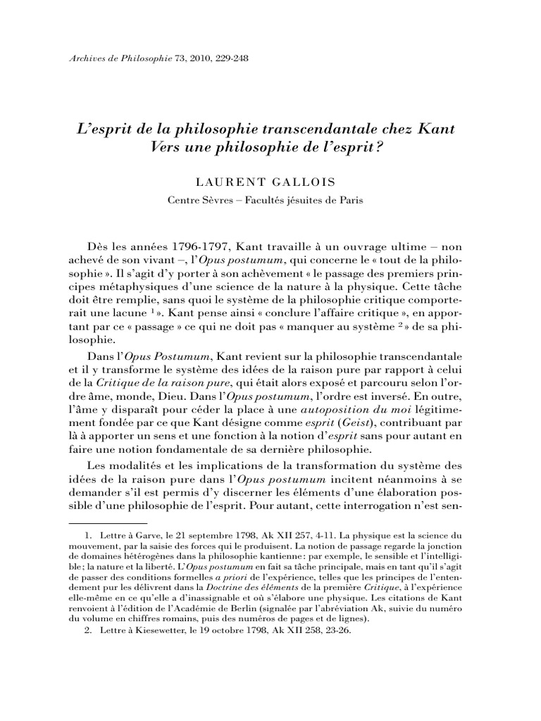 Kant et la philosophie transcendantale | PDF | Critique de la raison ...