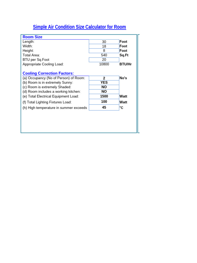 Air Condition Size Calculator (7.7.24) | PDF