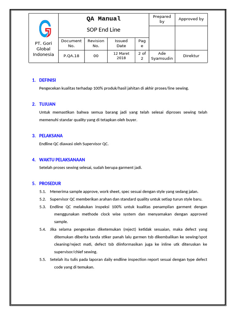 09. SOP End Line Inpection | PDF