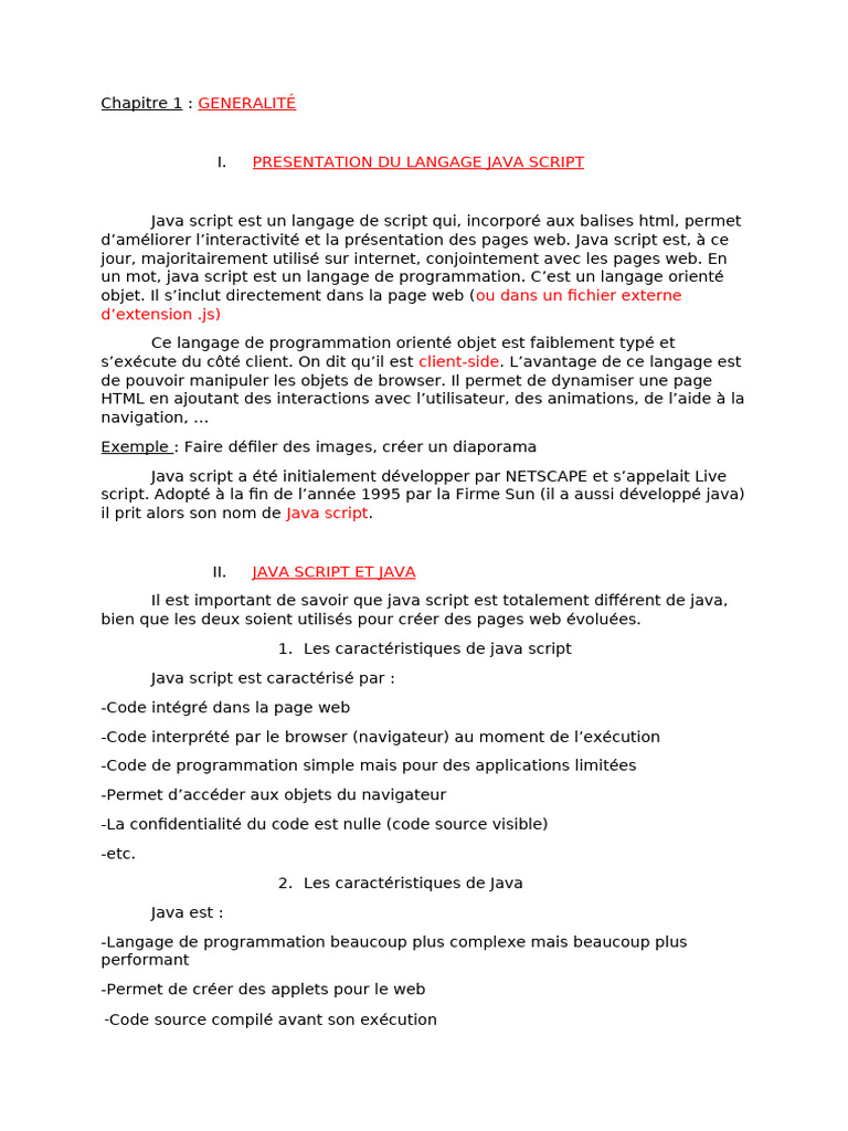 Introduction au langage JavaScript | PDF