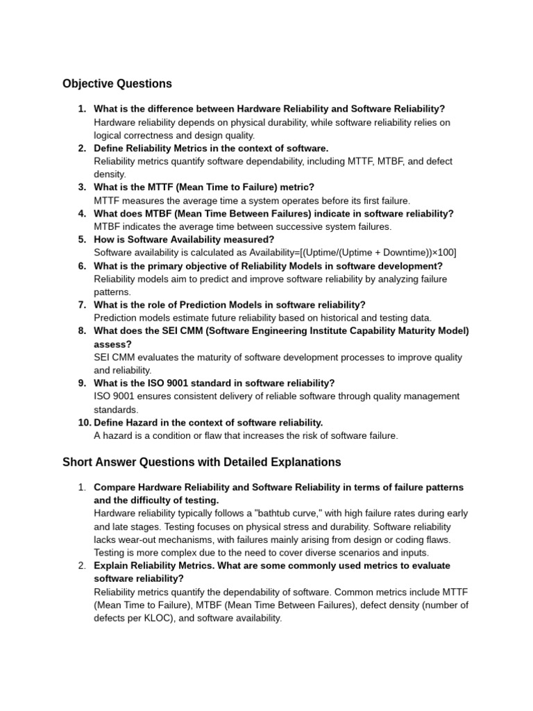 Software Reliability Metrics Explained Pdf Reliability Engineering