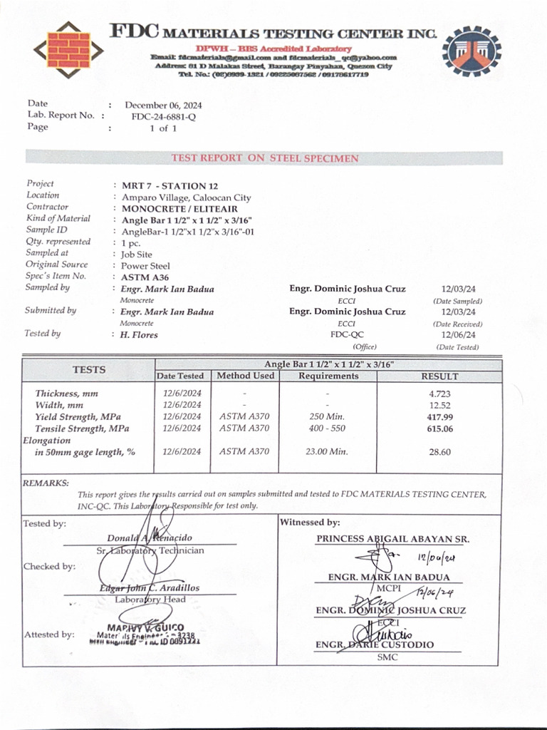 Test Report PowerSteel Angle Bar 1 1 - 2