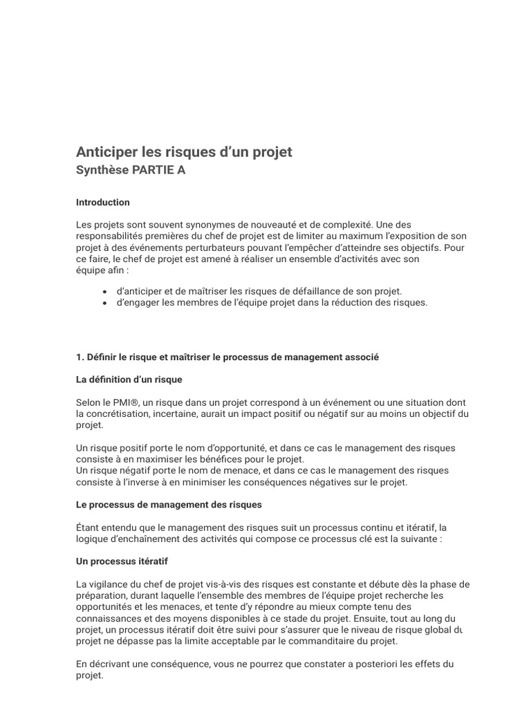 Anticipation et gestion des risques projet | PDF | Risque | Gestion des ...
