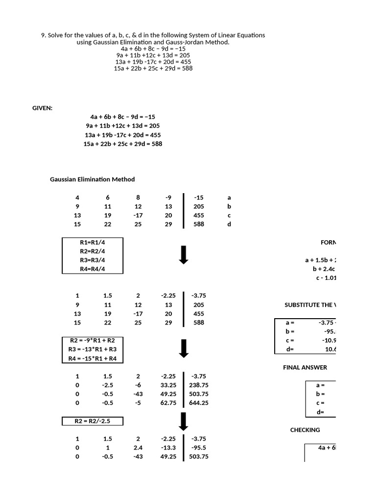 Solving Linear Equations via Gaussian Elimination | PDF | Mathematics ...