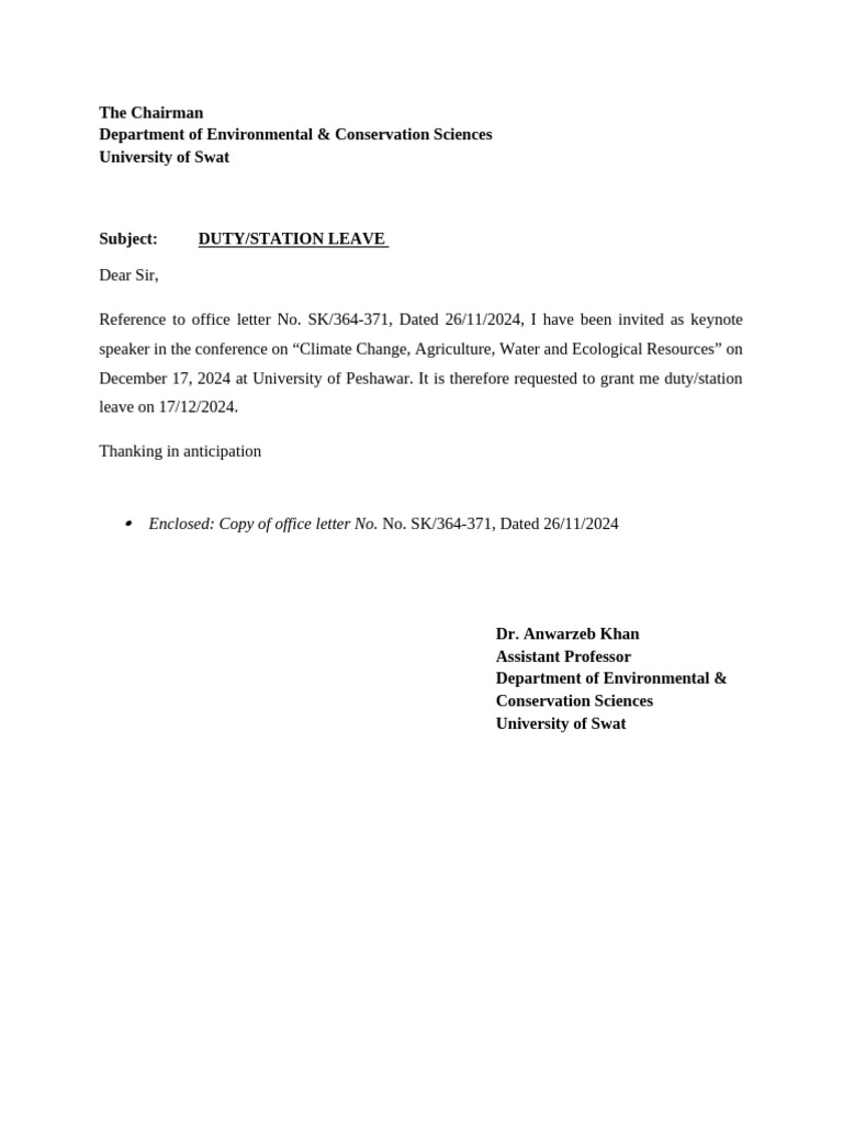 Duty Leave Request for Conference Speaker | PDF