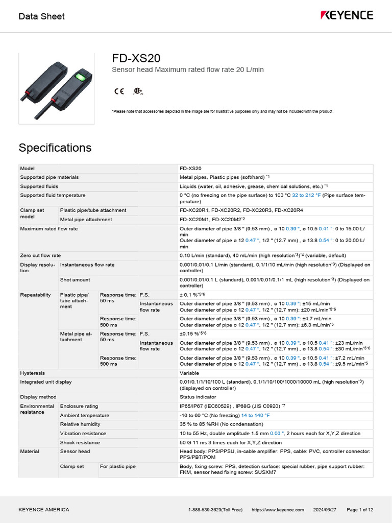 FD-XS20 Flow Sensor Specifications | PDF | Flow Measurement | Pipe ...