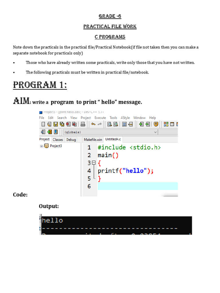 Grade 6 C Programming Practicals | PDF