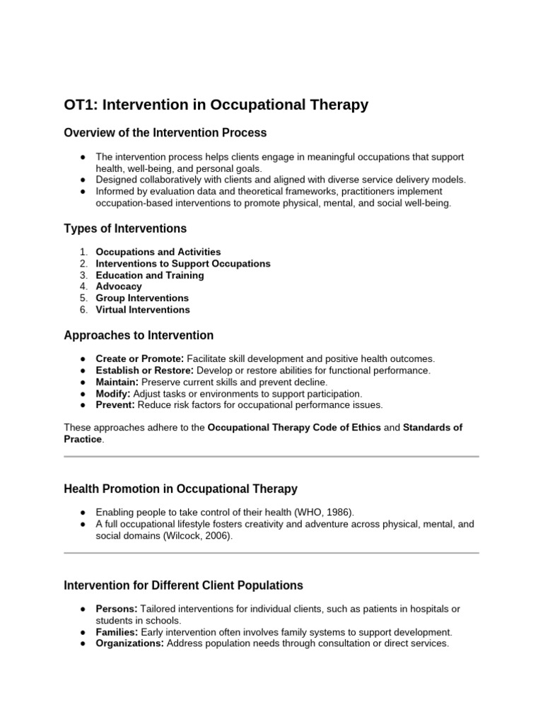 Occupational Therapy Intervention Overview | PDF | Occupational Therapy ...