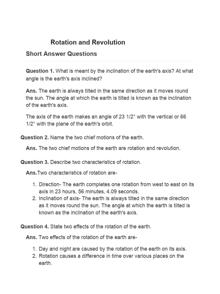 Earth's Rotation and Revolution Explained | PDF | Orbital Inclination ...