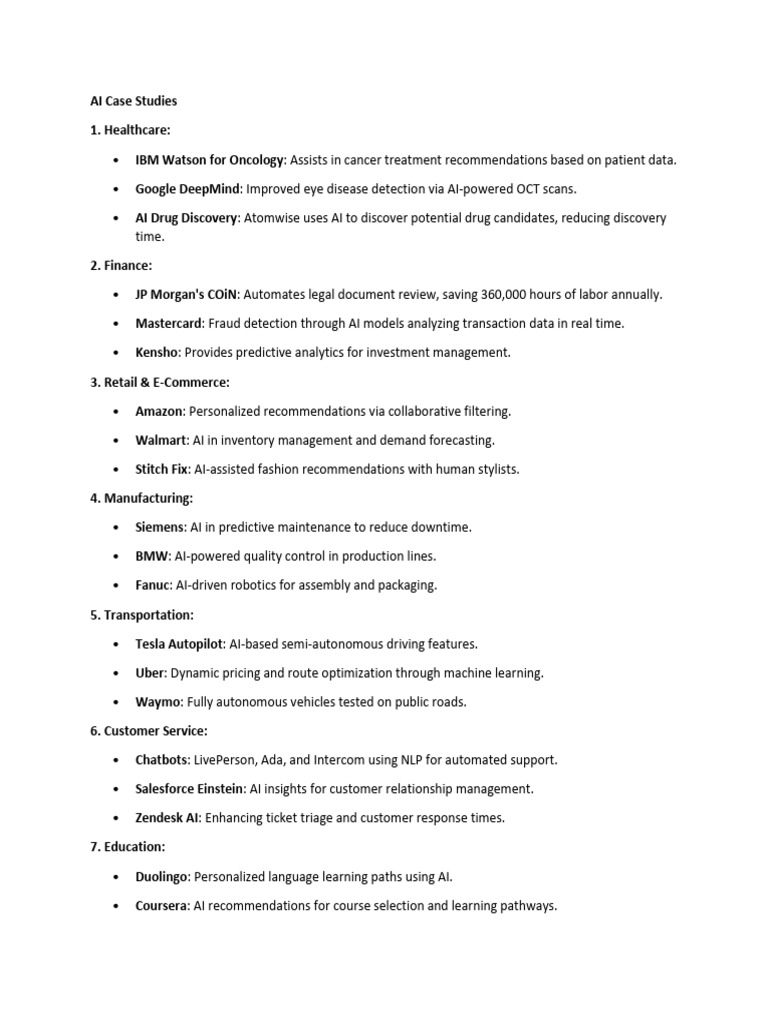 AI Case Studies Across Industries | PDF | Artificial Intelligence ...