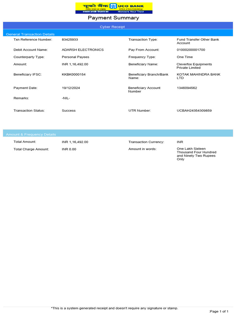 Payment Summary: Cyber Receipt | PDF