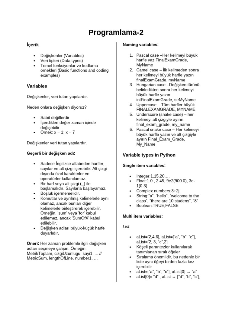 Programlama-2: İçerik | PDF