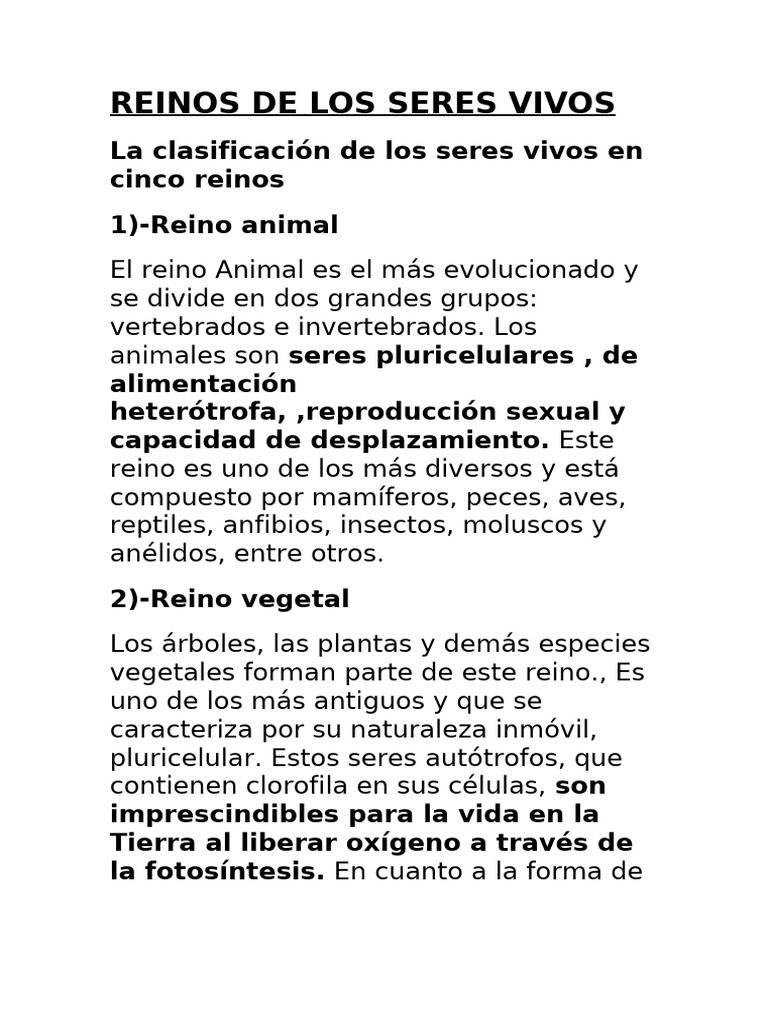 Reinos de Los Seres Vivos | PDF