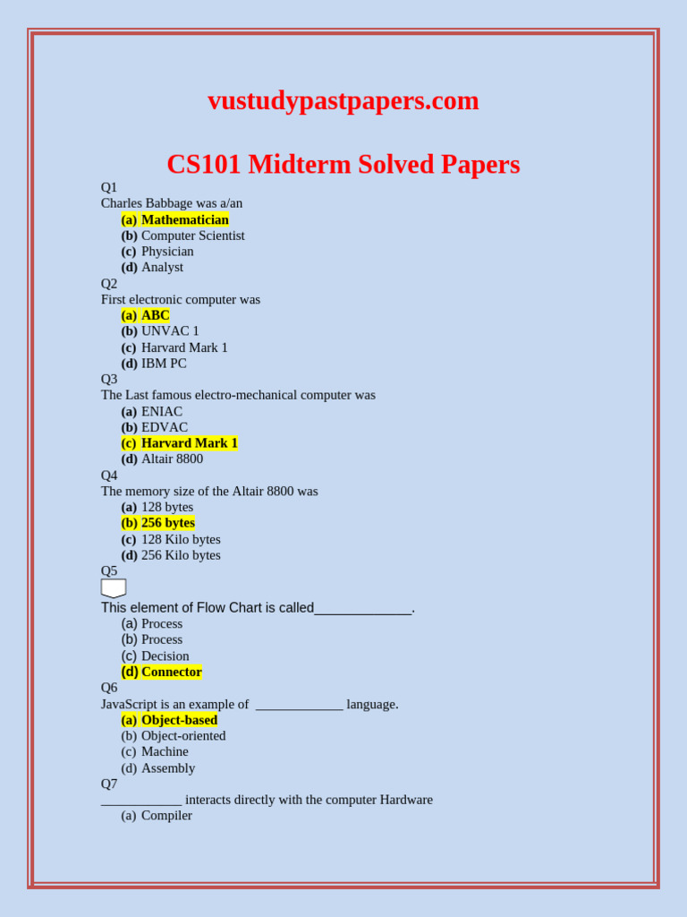 CS101 Midterm Solved Papers Guide | PDF | World Wide Web | Internet & Web