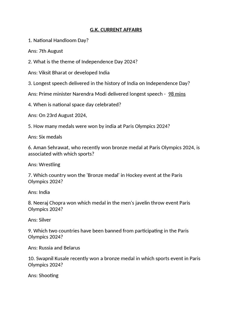 Gk Current Affairs Pdf