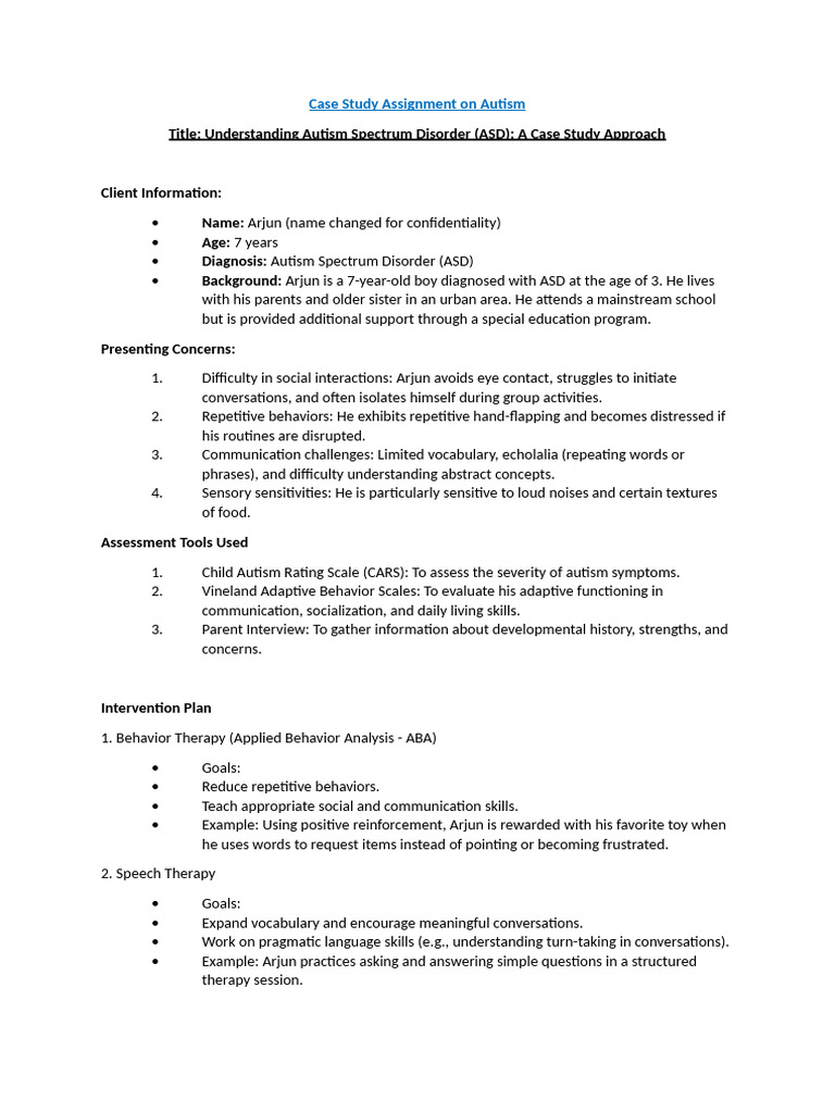 Case study assignment on autism pdf autism spectrum psychology