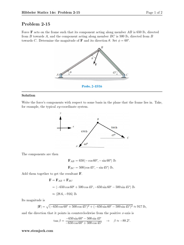 Hibbeler Statics 14e Problem 2-15 Solution | PDF