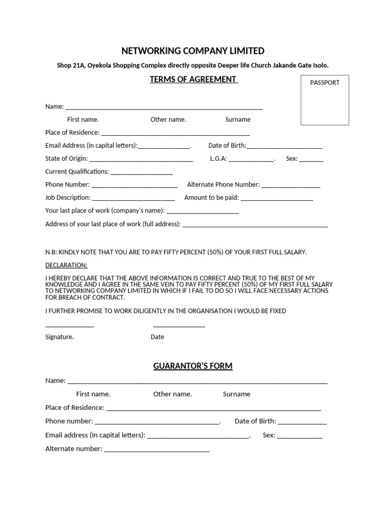 50% Main Agreement Form | PDF