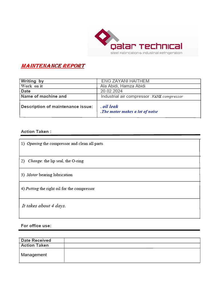 Vane Compressor Maintenance Report | PDF
