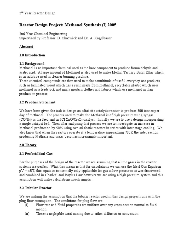Reactor Design Project Pdf Reaction Rate Chemical Reactor