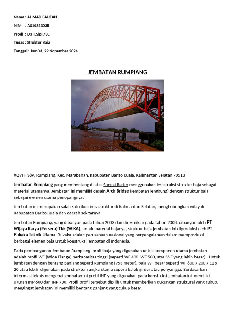 Jembatan Rumpiang: Struktur Baja Arch Bridge | PDF