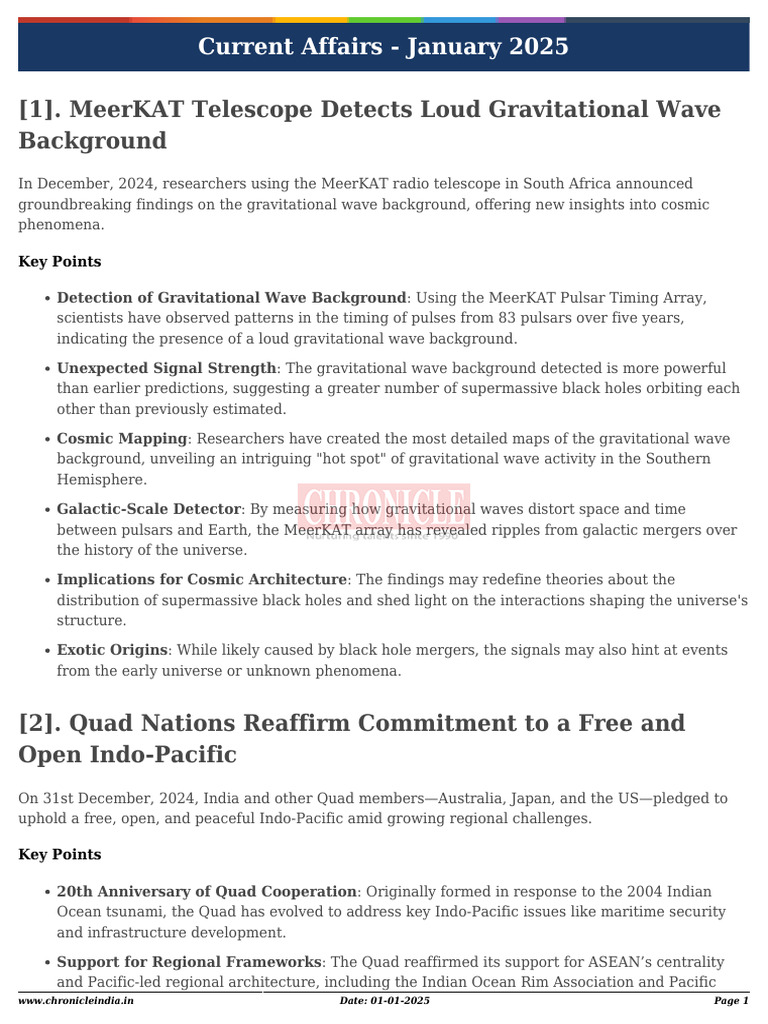 January 2025 Current Affairs Overview | PDF | Gravitational Wave ...