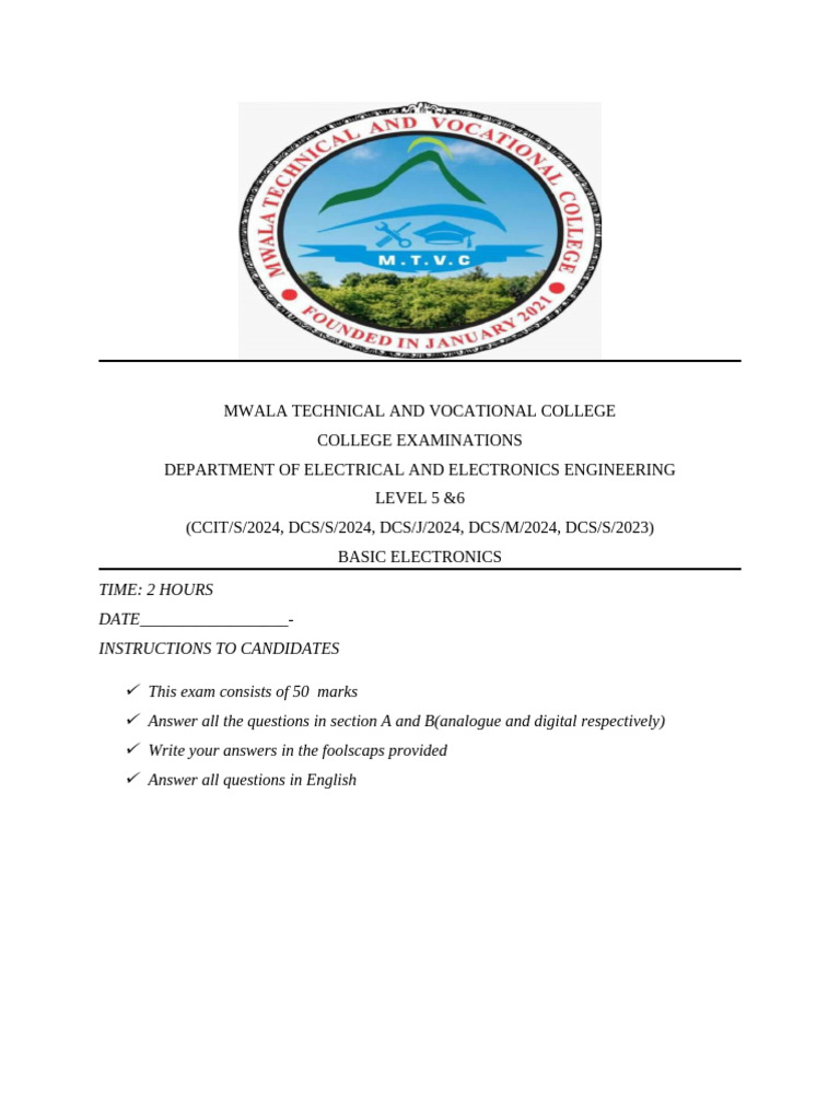 Basic Electronics Exam Paper | PDF