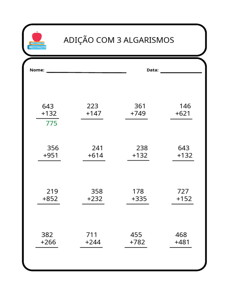 Adição com Números de 3 Algarismos | PDF